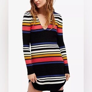 Free People Gidget Striped V-Neck Sweater Dress